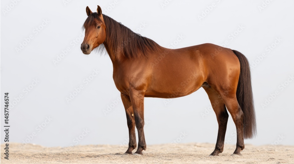 Majestic bay horse standing gracefully, embodying elegance and strength in minimalist beauty
Majestic bay horse standing gracefully, embodying elegance and strength in minimalist beauty