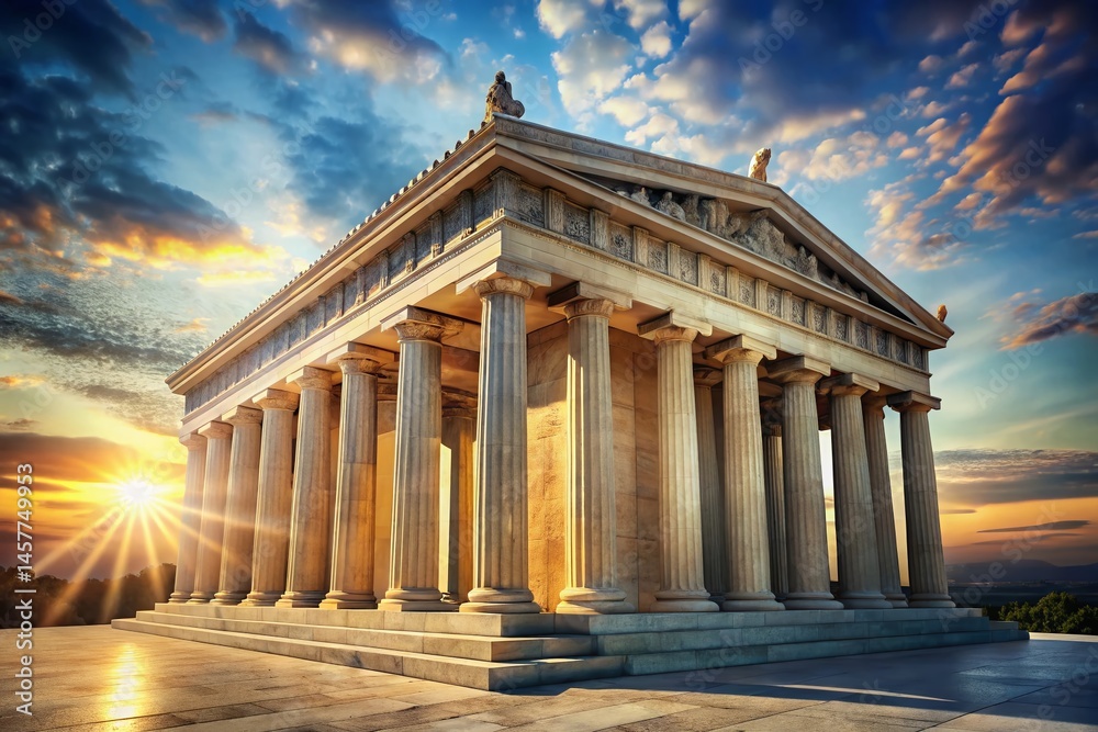 Obraz premium Majestic Ancient Greek Temple 3D Illustration: Columns, Frontispiece, Architecture