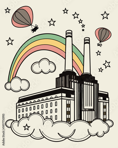 Whimsical Cloud Factory A Fantasy Illustration of a Floating Power Plant
