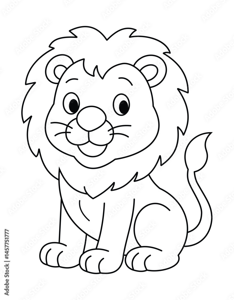 Fototapeta premium Funny lion coloring page. lion cartoon characters vector illustration. For kids coloring book.