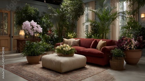 living room with a sofa and a plant