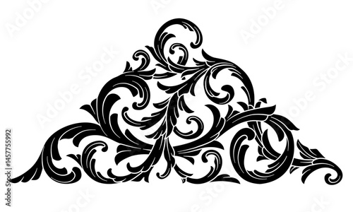 Black scroll filigree ornament. Vintage baroque frame engraving scroll ornament vector illustration.