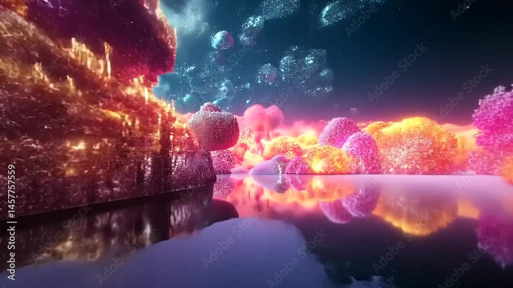 Spectacular kaleidoscopic landscape with dreamy reflection and vibrant colours