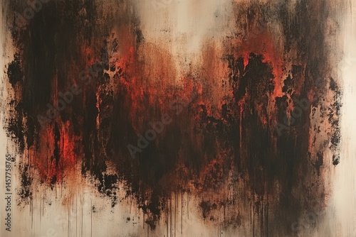 A dark, abstract painting with textured brushstrokes.