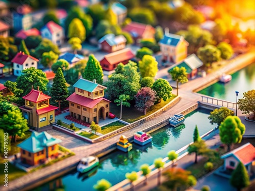 Miniature World: Subtle Line Art Patterns Background, Tilt-Shift Photography