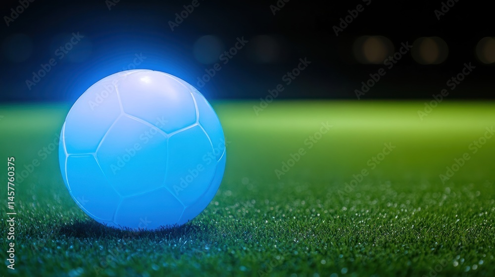 Fototapeta premium Glowing Soccer Ball on a Night Field