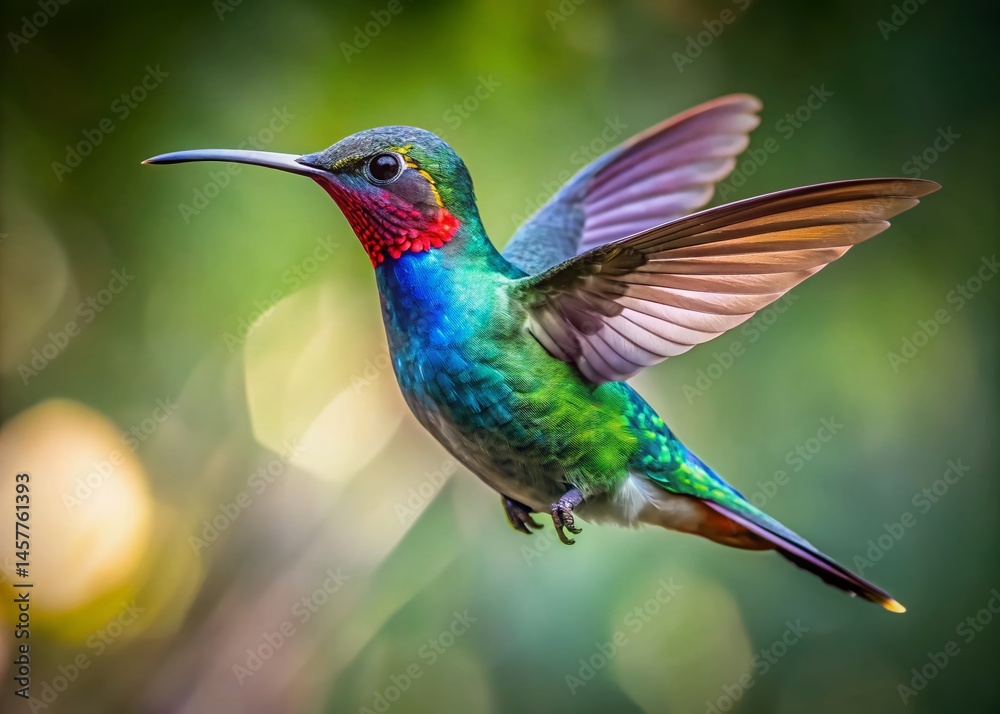 Fototapeta premium Minimalist Flying Hummingbird, Wildlife PNG, Full Body, Bird