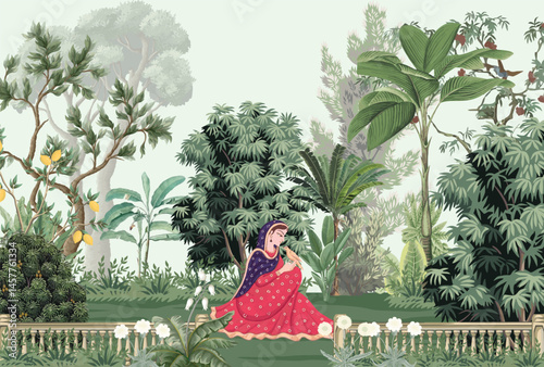 Mughal Garden Illustration, Indian Wedding.
