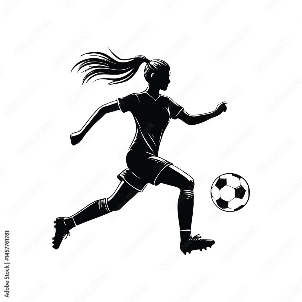 Obraz premium Female soccer player silhouette on white background