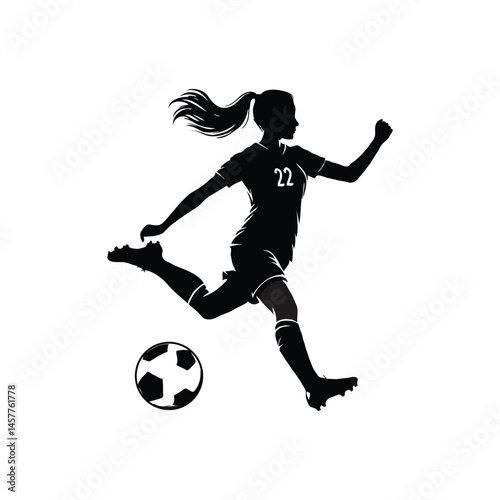 Female soccer player silhouette on white background