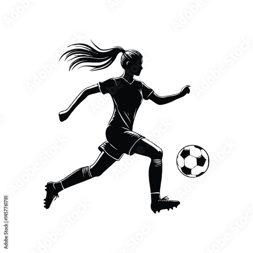 Female soccer player silhouette on white background