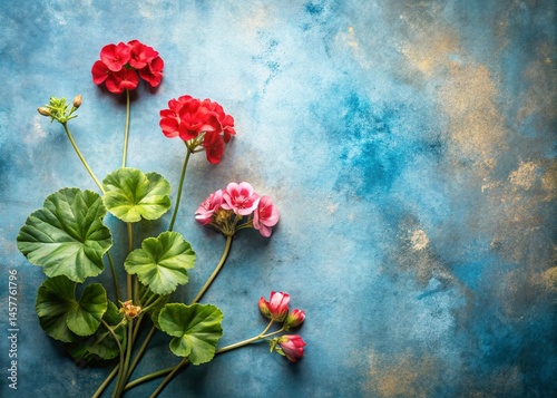 Minimalist Geranium Flat Lay: Pale Cotton & Steely Blue Hues