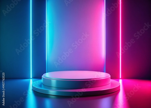 Minimalist Neon Circle Podium Product Display Background - Modern Studio Scene