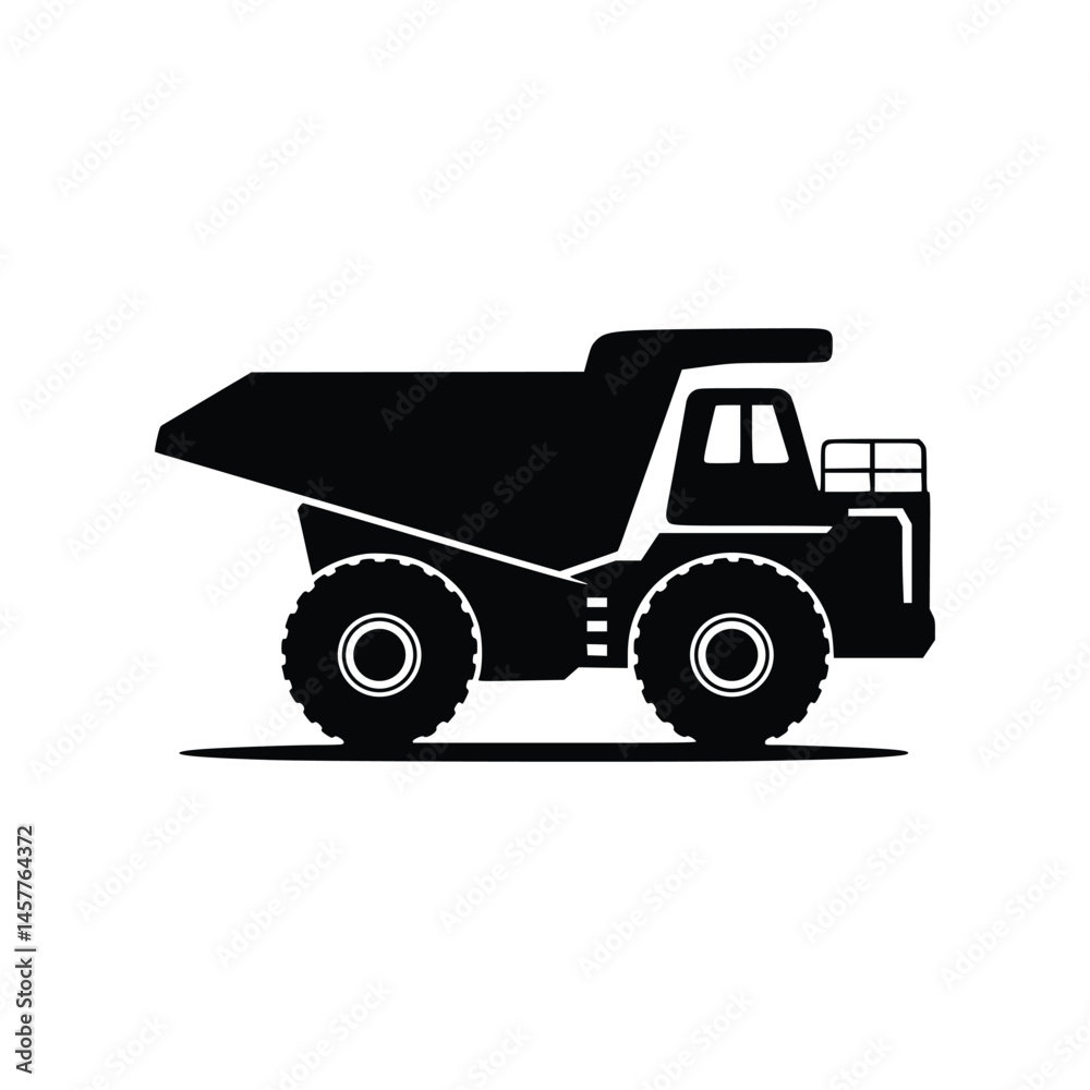 Fototapeta premium Side Profile of Mining Dump Truck Silhouette – Bold Black Vector Illustration