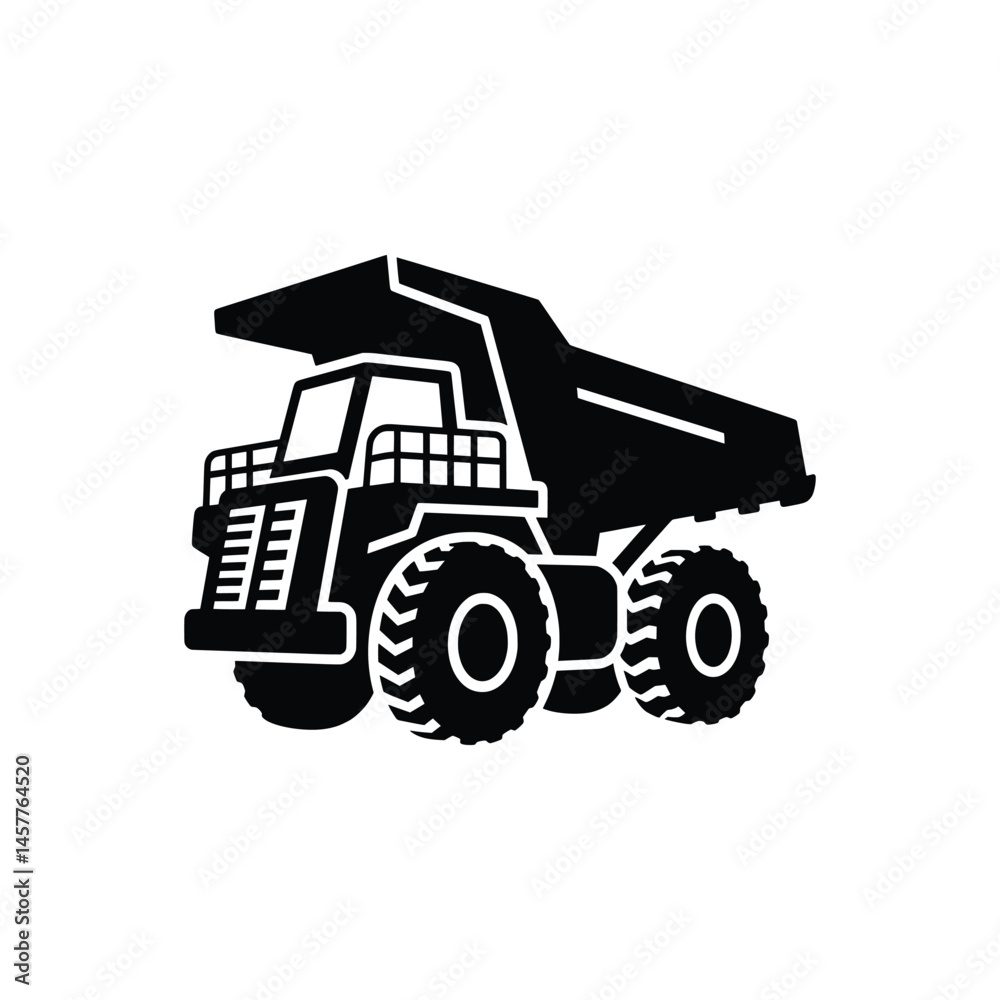 Front-Angle View of Heavy Duty Dump Truck Silhouette – Industrial Construction Vehicle Icon