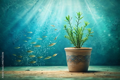 Minimalist Underwater Plant Pot Texture: Doodle Art Style