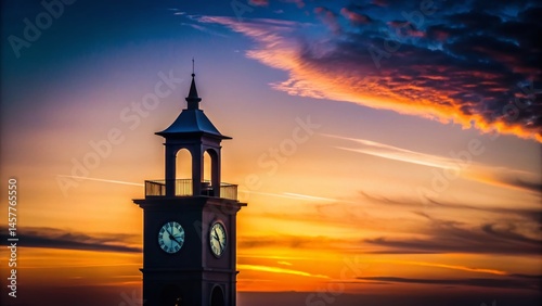 Minimalist Twilight Clock Tower Silhouette -  Dark Sky, Elegant Architecture