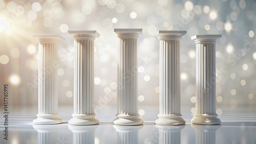 Minimalist White Pillars, Soft Light, Bokeh Shadows - Abstract Architecture Stock Photo
