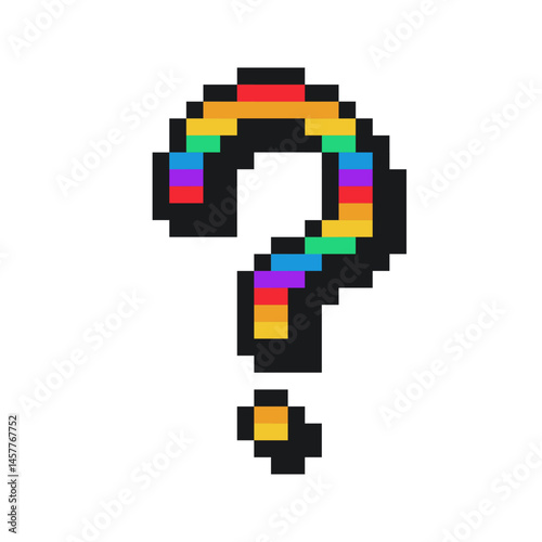 Pride Month Question Mark, Pixel Art Icon, Isolated