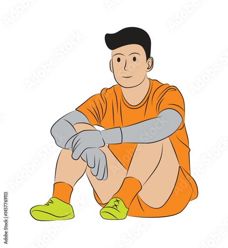 Soccer Goalkeeper Sitting After the Match - Vector Illustration of Sports Pose.