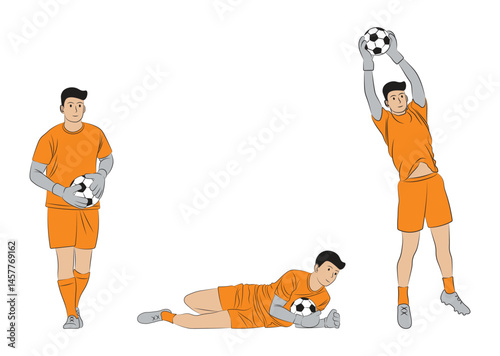 Goalkeeper Catching and Holding the Ball - Vector Illustration of Sports Pose.