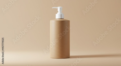 Lotion Bottle with Pump on Beige Background