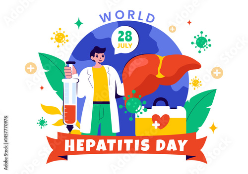 World Hepatitis Day Vector Illustration on July 28 Featuring a Patient, Diseased Liver, Liver Cancer, and Cirrhosis in a Healthcare Theme Background