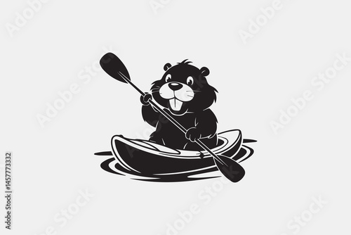 beaver kayaking silhouette vector