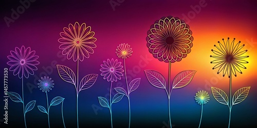 Modern Minimalist Flower Line Art Silhouette Digital Print - Elegant Botanical Design