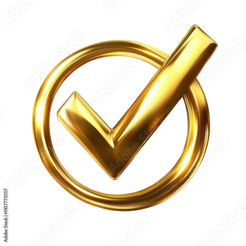 golden check mark in circle on transparent background.