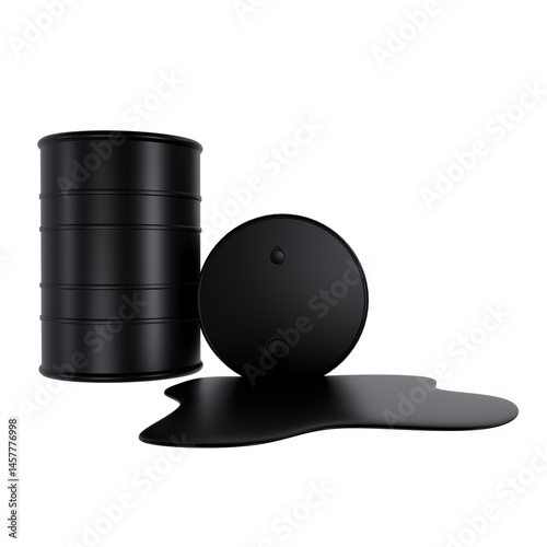 3d render of oil drum with spilled oil. environmental pollution illustration concept