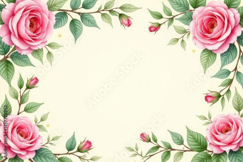 Delicate watercolor roses, climbing vines, on cream background, home decor, blossom