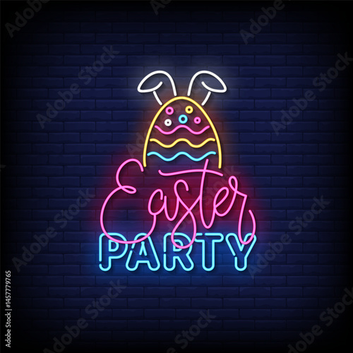 easter party neon sign with brick wall background vector