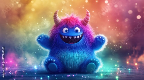 Joyful Rainbow Furry Monster: A Delightful 3D Digital Art