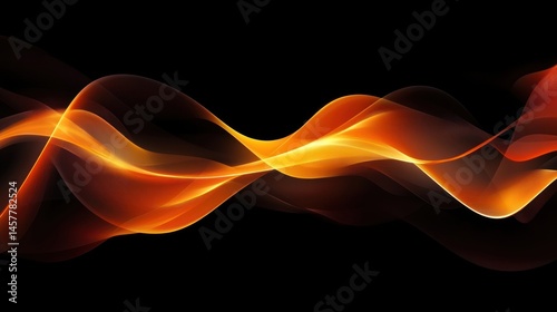 Fototapeta Naklejka Na Ścianę i Meble -  Flowing orange abstract waves on black background dynamic design element