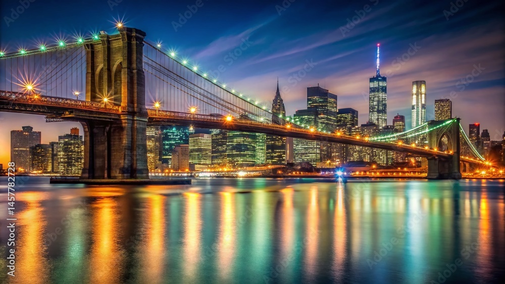 Fototapeta premium Night Photography Brooklyn Bridge NYC Cityscape Lights