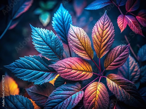 Night Photography: Delicate Watercolor Leaves Texture Background