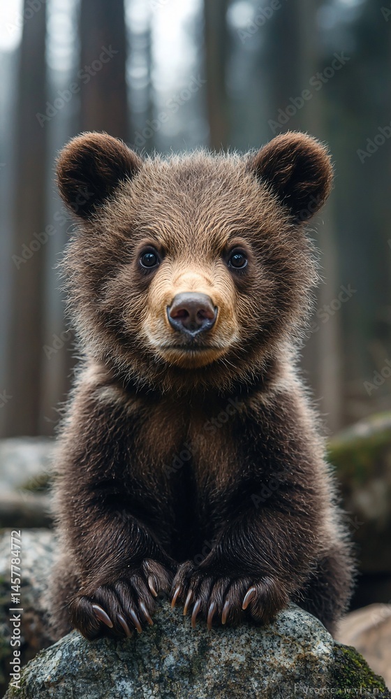 Fototapeta premium Adorable bear cub in forest