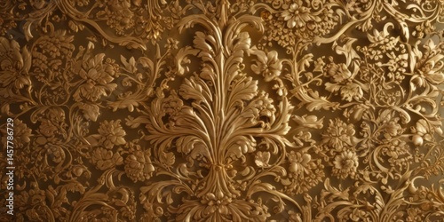 Intricate golden damask floral background, ornate leaf details , acanthus, decoration