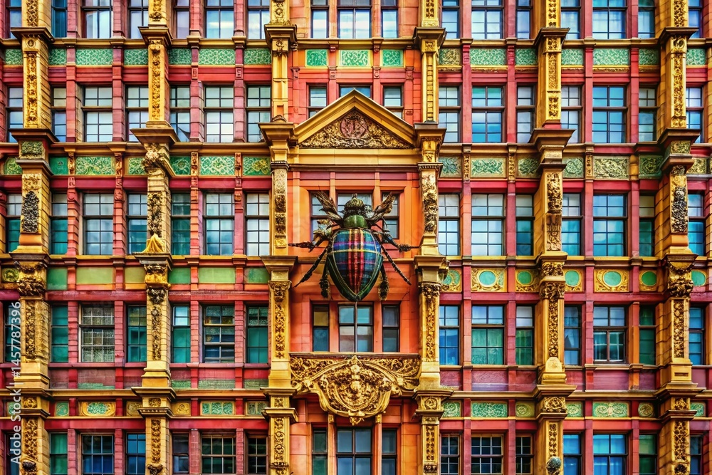 Fototapeta premium Ornate Tartan Fabric with Subtle Insect Motifs: Architectural Photography