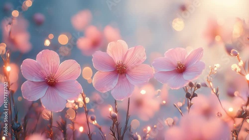 Beautiful spring background with blooming pink flowers in pastel colors