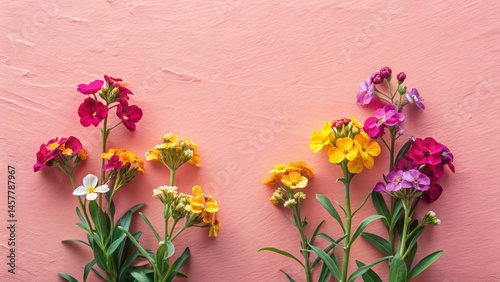 Pale Pink Wallflowers Flat Lay: Soft Textures & Muted Daylight on Paperboard