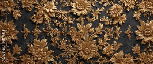 Intricate gold floral pattern on textured background,  gilded,  flourish,  rich