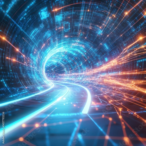 Dynamic vpn encryption node animation virtual space digital art cyber environment futuristic viewpoint hyperrealistic concept