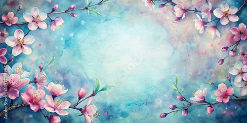 Pastel Cherry Blossom Watercolor Vignette - Cozy Spring Floral Art