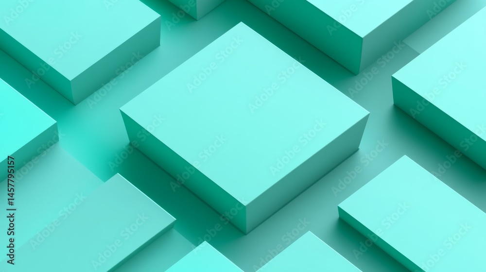Fototapeta premium Mint Green Geometric Abstract 3D Cubes Background Green gradient background. Ecology concept for your graphic design, banner or poster. Vector illustration
