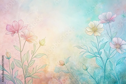 Pastel Floral Line Art Minimalist Texture - Elegant Botanical Illustration