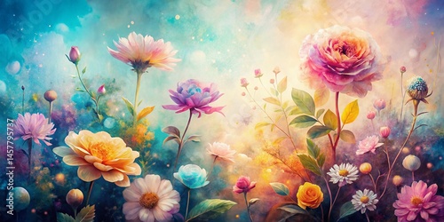 Pastel Flower Double Exposure: Textured Paint Background Art Print