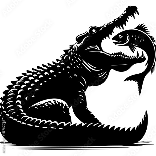 Crocodile Eating Fish: A Dramatic Silhouette