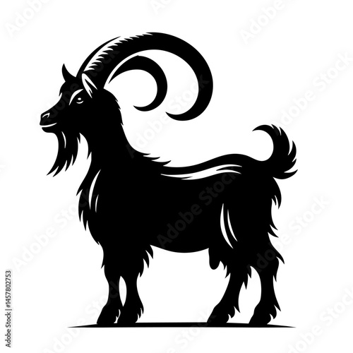 Majestic Goat Silhouette: Black and White Animal Vector Graphic